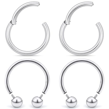 18G-2G Septum Rings 316L Surgical Steel Horseshoe Gauges Earrings Septum Nose Ring Silver Cartilage Helix Tragus Daith Rook Earring Hoop Lip Piercing Jewelry for Women Men - style: 18G(1.0mm)-Dia:12mm