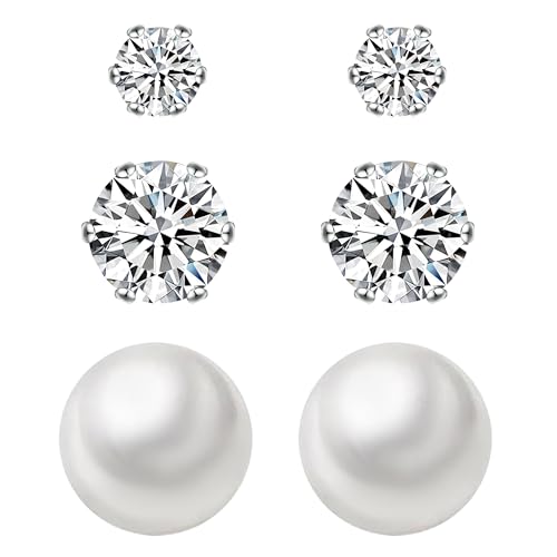 Earrings Holy Stud Earrings for Girls/Women, Sliver Gold Wedding Earrings for Bridesmaids - color: 3-8mm Diamond Pearl|Silver