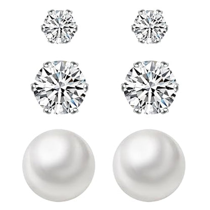 Earrings Holy Stud Earrings for Girls/Women, Sliver Gold Wedding Earrings for Bridesmaids - color: 3-8mm Diamond Pearl|Silver