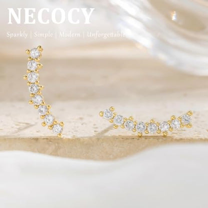 Ear Climber Earrings for Women, 14K Gold Plated/Silver Plated | Crawler Earrings Pierced with Cubic Zirconia, Hypoallergenic Cluster Stud Tragus Conch Daith Cartilage Jewelry Gift for Daily - color: Gold-5