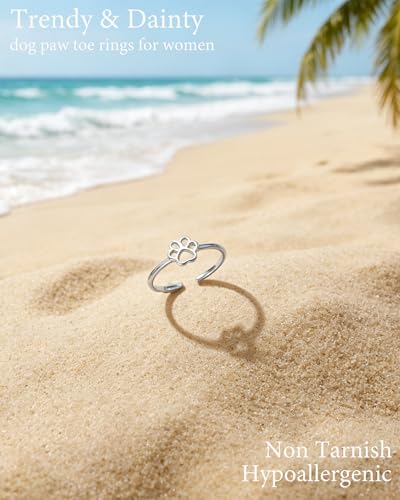 SUYACS 925 Sterling Silver Dog Cat Paw Print Toe Rings for Women | Puppy Pet Animal Claw Adjustable Open Pinky Ring Hypoallergenic Summer Holiday Beach Foot Jewelry Gifts for Mother Daughter - color: Style 1-Hollow Dog Paw