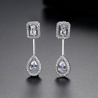 Gold Plated Geometric Style Sparkly Dainty Rectangle Teardrop Shaped AAAAA Australia Crystal with Cubic Zirconia Y Necklace Fashion Jewelry for Women & Teen Girls - color: Teardrop White Gold