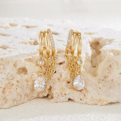 YOQUCOL Gold Plated Y2K Clip On Hoop Earrings for Women,Sweet Cool Edgy Trendy Layered Hoop with Tassel Chain Dangle, Non Pierced Jewelry Gifts - color: Teardrop