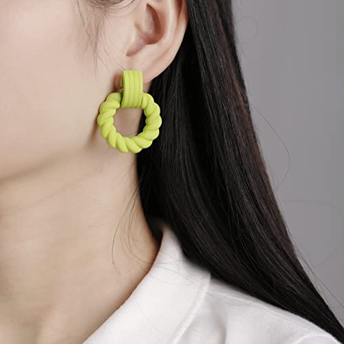 RUOFFETA Rectangle Earrings for Women, Acrylic Square Earrings Twisted Geometric Statement Jewelry - color: Green Round