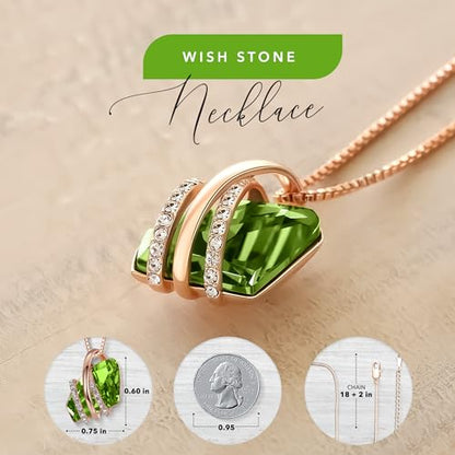 Leafael Wish Stone Pendant Necklace with Birthstone Crystal, 18K Rose Gold Plated/Silvertone, 18" + 2" - color: 108-August-Peridot Green-Rose Gold Plated