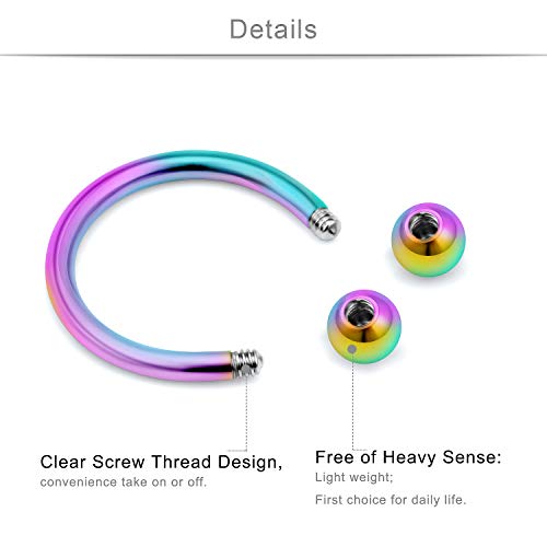 SCERRING 6 Pairs 16G Stainless Steel Horseshoe Septum Ring Nose Rings Hoop Helix Daith Cartilage Tragus Earrings Lip Body Piercing Jewelry Opal 8mm 10mm - color: 10mm - Rainbow