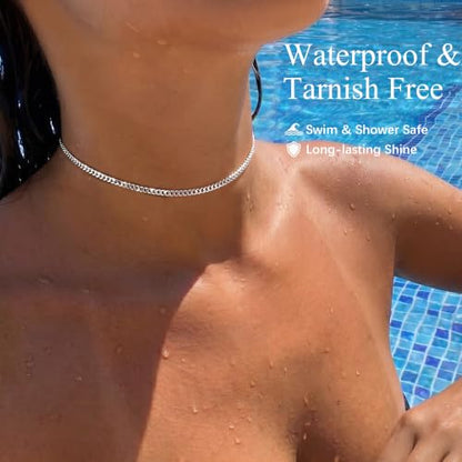 WomenGifts Cuban Link Chain Necklace for Women, Waterproof 14k Gold Silver Plated Chain Choker, Non Tarnish Stainless Steel Jewelry, 3.5/5/6/8/11mm,14/16/18 Inch Thin&Chunky&Thick - color: Silver, style: 3.5mm-12.8"