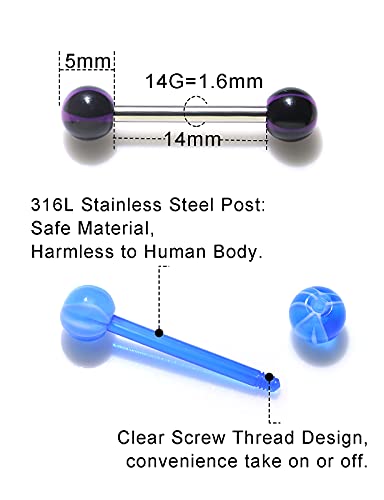 100pcs 14g Tongue Rings Nipple Rings for Women Men Surgical Stainless Steel Tongue/Nipple Piercing Jewelry Plastic Metal Tongue Ring 16MM Acrylic Straight Barbells Body Piercing Jewelry - color: B-100PCS Plastic/Mttal Tongue/Nipple Rings 14mm