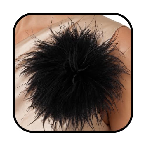 Feather Flower Brooch Pin & Hair Clip 2-in-1, Oversized Floral Lapel Pin for Women Men, Elegant Corsage Fascinator for Suit, Dress & Hat, Wedding, Party, Dance, Banquet & Costume Jewelry - color: Black