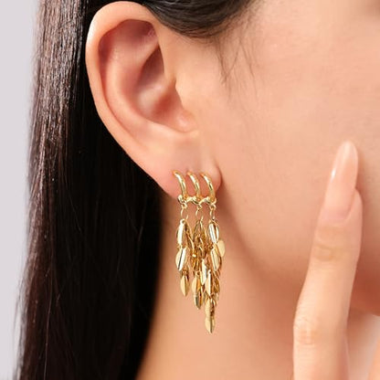 Sylph 14K 18K Gold Plated Chandelier Earrings for Women, Long Tassel Earring Huggie, Silver Leaf Dangle Drop Earrings, Dainty Bohemian Jewelry Gifts for Wedding Everyday Wear - color: B-Short Chandelier Earrings