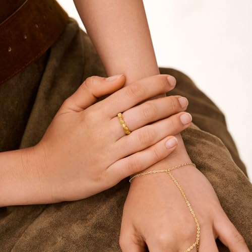 NLIEO Handmade Natural Gemstone Crystal Beaded Stretch Band Ring for Women | Handmade, 3mm Natural Stone, Size 7-12, Stretchy, Beaded Jewelry, Green Bead Rings, Trendy Jewelry Gift - style: Golden Tigers Eye