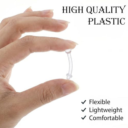 12 Pack Plastic Belly Button Rings Clear Tongue Rings Pregnancy Belly Ring | Curved Barbell Clear Piercing Retainer Invisible Navel Ring for Surgery Work Sports