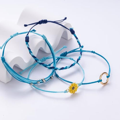 Sunflower Friendship Bracelets Boho Stackable String Bracelets Cute Trendy Gifts for Teen Girls Women - color: Blue