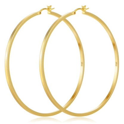 925 Sterling Silver Hoop Earrings Silver Hoops Earring Large Hoop Earrings | Jewelry for Her Gift Large Silver Hoop Earrings Hypoallergenic Thin Hoop Earring for Women Sensitive Ears 20/30/40/50/60/70mm - color: 60mm Gold