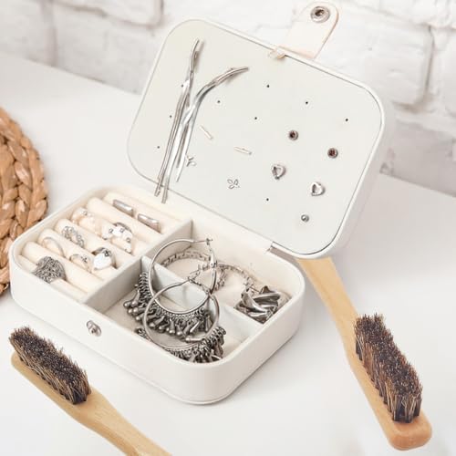 7 Pcs Horsehair Detail Brush Set - 2 Silver Cleaning Horsehair Brushes + 5 Polish Cloth, Detailing Brush & Polishing Cloth for Silverware, Jewelry, Plateware & Sterling Silverware - size: 2Brushes+5Polishing Cloth