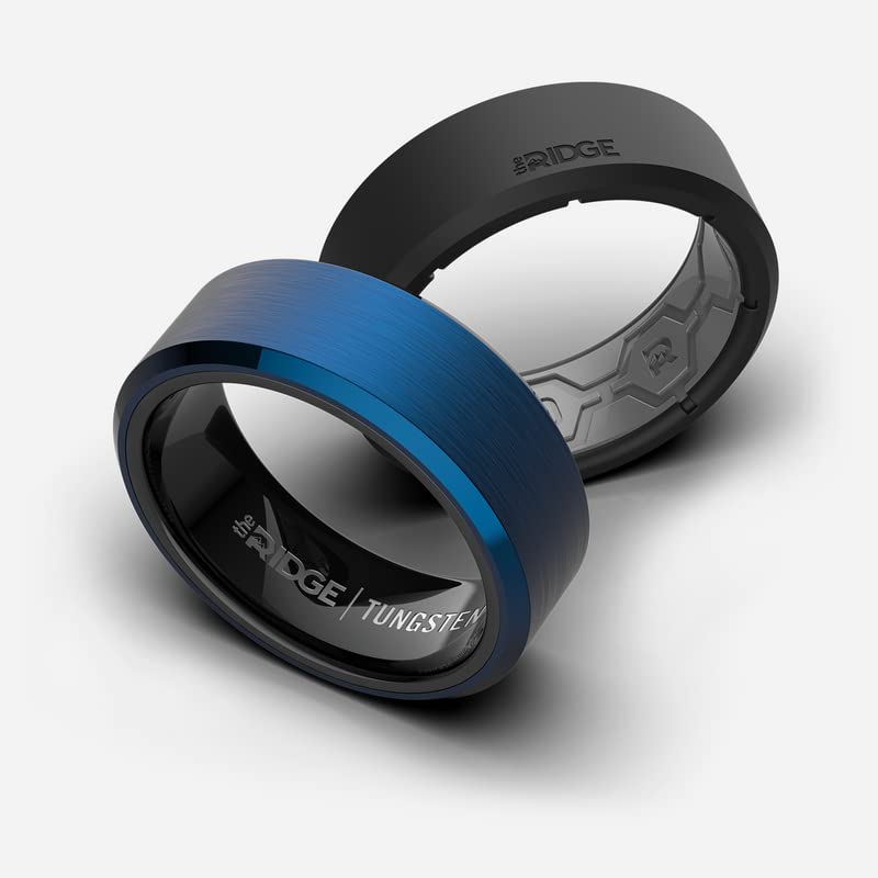 The Ridge Tungsten Rings For Men - Mens Wedding Band - Strong, Durable, and Scratch-Resistant Beveled Ring With Silicone Band - color: Alpine Navy