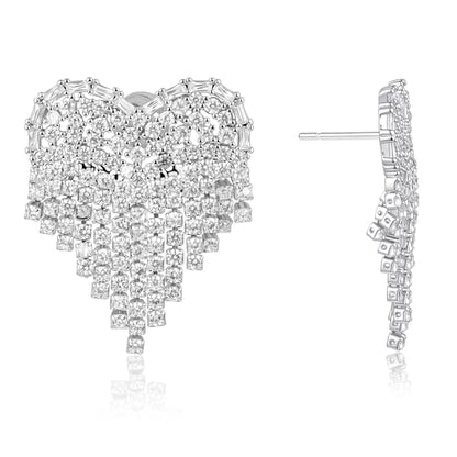 Square Statement Stud Earrings for Women, White Gold Plated with 925 Sterling Silver Post, Hypoallergenic Earrings for Sensitive Ears, Aquamarine Gemstone Jewelry Gift for Women - color: QISE-07-CZHeart-01