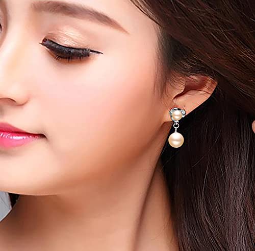 Clip On Earring For Women Pearl Non Pierced Clip Earrings - color: silver Beige