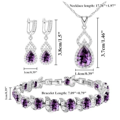 LMXXVJ Women Jewelry Set Platinum Plated Necklace Open Ring Earrings Bracelet Set,Birthday/Anniversary Mother’s Day Jewelry Gifts for Mom/Wife/Sister/Best Friend - color: White Gold-Purple-No Ring