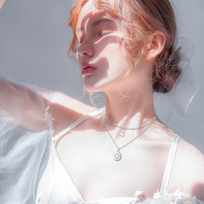 Yearace Choker Necklaces for Women S925 Sterling Silver Sideways Cross/Butterfly/Handcuffs/Infinity Interlocking/Chakra Choker Necklace Dainty Sideways Cross Necklace Jewelry Gift - style: Layered Sun 16+14+2''