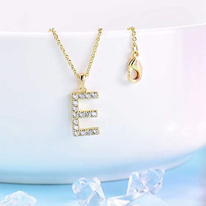 Tarsus Initial Cubic Zirconia Necklace for Women Teens | Jewelry Gifts for Women Adjustable Chain 18" + 2" - style: Gold-E-Diamond style