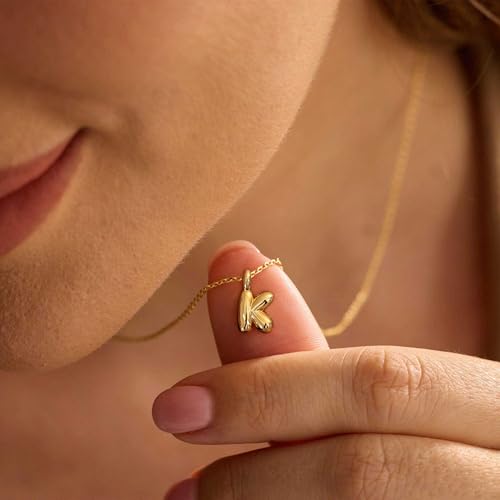 Initial Necklaces For Women, Dainty Gold Bubble Initial Necklace 14K Gold Plated Letter For Women Trendy Cute Name Custom Necklace Non Tarnish Personalized Necklaces Waterproof Jewelry Preppy Stuff - color: gold-F