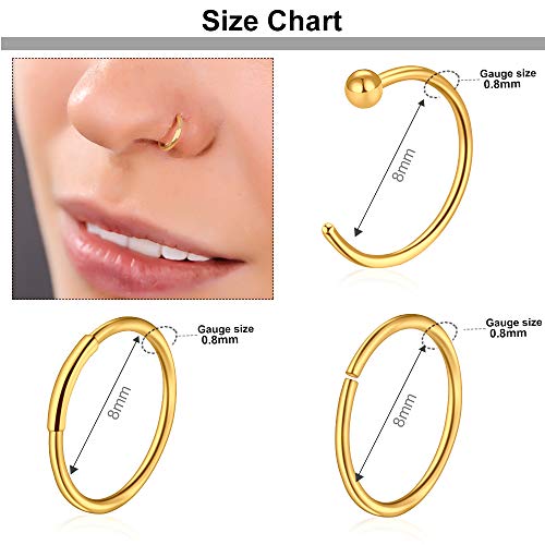 35-70 PCS 18G 20G Nose Rings for Women & Men - Gold Hoops, L Shape, Studs & Screw - 316L Surgical Stainless Steel - color: Color B-40pcs