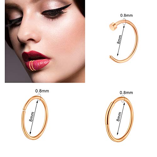 ONESING 9-40 Pcs Nose Rings - Hoops, Studs & L Shape - Hypoallergenic Stainless Steel Nose Piercings for Women & Men - color: Rose gold