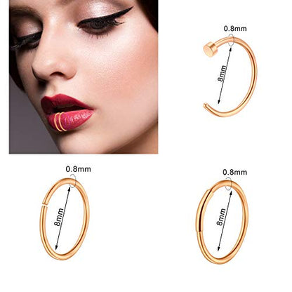 ONESING 9-40 Pcs Nose Rings - Hoops, Studs & L Shape - Hypoallergenic Stainless Steel Nose Piercings for Women & Men - color: Rose gold