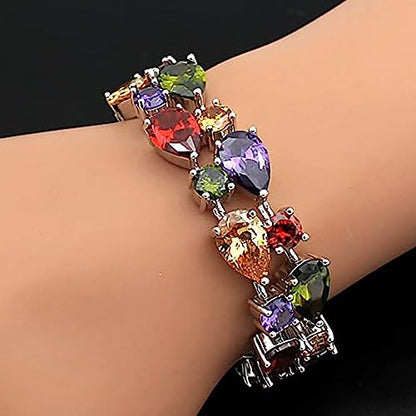 Hermosa Silver Bangle Bracelets For Women Classic Fashion Bracelet with Gemstone Garnet White Topaz Amethyst Citrine Peridot Pink Topza 7 Inches