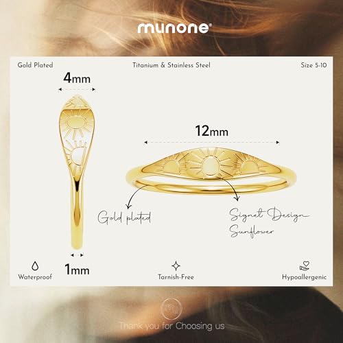 Sunshine Engraved Rings for Women Men,18k Gold Plated Stacking Ring | 18k Gold Plated Titanium Stacking Rings,'You Are My Sunshine' Statement Bands - color: Gold Signet-1mm