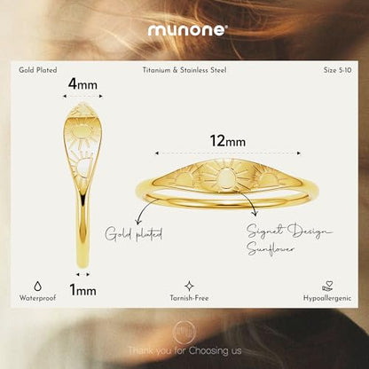 Sunshine Engraved Rings for Women Men,18k Gold Plated Stacking Ring | 18k Gold Plated Titanium Stacking Rings,'You Are My Sunshine' Statement Bands - color: Gold Signet-1mm