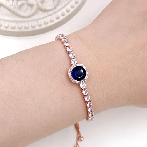 Sparkling CZ Tennis Bracelets for Women, Birthstone Slider Bolo Bracelets Trendy Birthday Valentine's Day Jewelry for Women Lady - color: Dark Blue