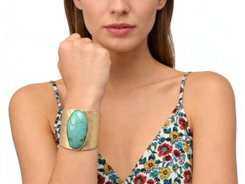 GelConnie Chunky Cuff Bangle Bracelet for Women, Statement Jewelry | Gold and Silver Tone Cuff Bangles with Resin, Crystal and Textured Accents for Party, Vacation and Dressy Looks - style: Bangle 06-Turqoise