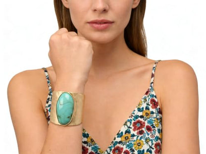 GelConnie Chunky Cuff Bangle Bracelet for Women, Statement Jewelry | Gold and Silver Tone Cuff Bangles with Resin, Crystal and Textured Accents for Party, Vacation and Dressy Looks - style: Bangle 06-Turqoise