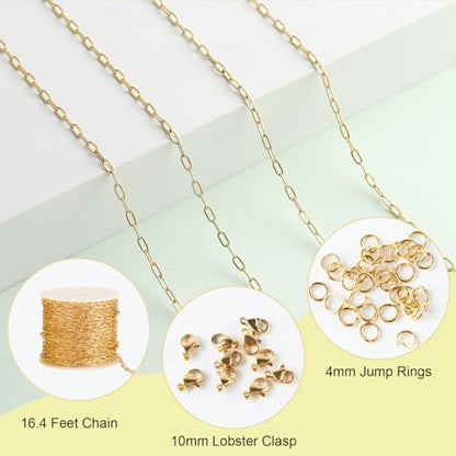 SMYHTGLIF 5 Meters Stainless Steel Paperclip Chain for Jewelry Making | Gold Cable DIY Craft Jewelry Making Chains Bulk with Lobster Clasps and Open Jump Rings - color: Gold, size: 2.5×5.3mm