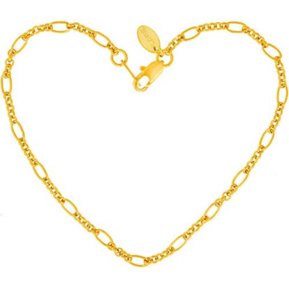 LIFETIME JEWELRY Womens Gold Anklet 2mm Figaro Link Chain Ankle Bracelet 24k Real Gold Plated