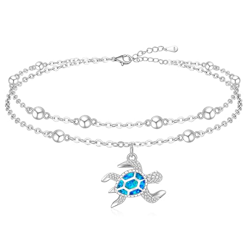 Sterling Silver Anklets for Women Sea Turtle Starfish Anklet Bracelet Ocean Beach Jewelry Opal Summer Foot Mothers Day Gift - style: Anklet-Turtle-A001