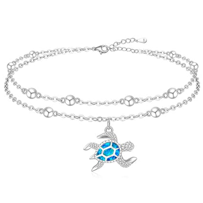 Sterling Silver Anklets for Women Sea Turtle Starfish Anklet Bracelet Ocean Beach Jewelry Opal Summer Foot Mothers Day Gift - style: Anklet-Turtle-A001