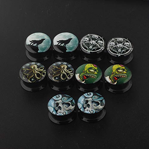 TIANCI FBYJS 5 Pairs Skull Acrylic Ear Gauges Plugs and Tunnels Ear Stretcher Expander Double Flared Screw Plug Piecing - style: 4mm=4g