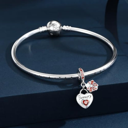 HappyStar 925 Sterling Silver Happy Birthday Bead Charm Love Heart Shape Birthstone Charms for Bracelets Dangle Pendant with 5A Cubic Zirconia Compatible Pandora Bracelets Jewelry Gift for Women - color: 1-January Birthstone Charms