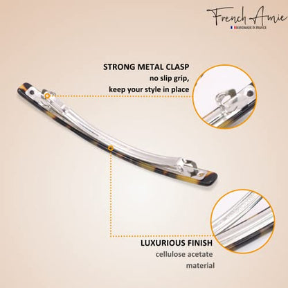 French Amie Long and Thin Large 4 Inch Acetate Hair Clip Barrette | Handmade Shell For Women Girls Teens Adults Everyday Style - color: Tokyo