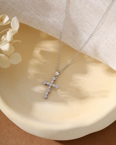 Cross Necklace for Women, 14K Gold Plated Cubic Zirconia Cross Pendant Necklace, Trendy Christian Jewelry Gifts for Baptism First Communion Christmas - color: Style C - Silver