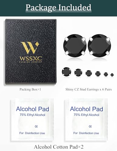 6 Pairs Hypoallergenic Cubic Zirconia Earrings Surgical Steel Flat Back Studs for Cartilage, Screw Back Fashion Jewelry - color: A-014-Black