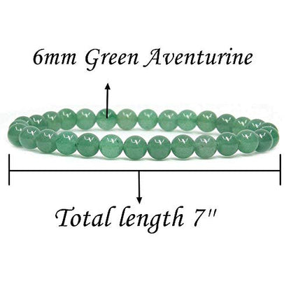 Angelstones Gemstones 6mm Round Beads Healing Crystal Bracelet for women | Natural Gemstone, Handmade Gifts for Women, Healing Crystal Round Beaded Stretch Bracelets, Unisex Jewelry for Women and Men - color: Green Aventurine