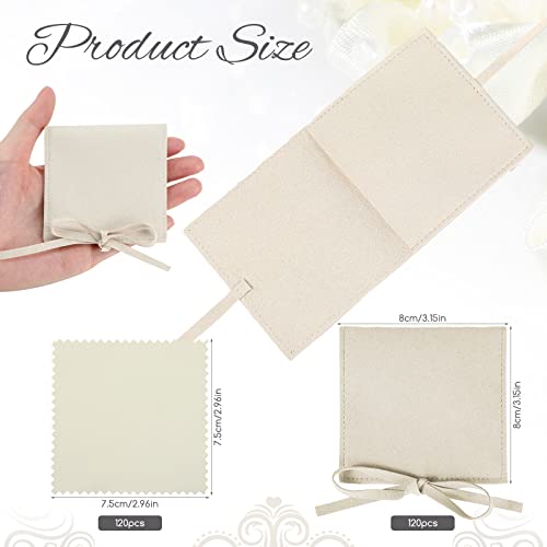 120 Pcs Microfiber Jewelry Pouch 8 x 8cm Jewelry Packaging Bag Gift Bow Tie Bracelet with Cleaning Cloth(Beige) - color: Beige