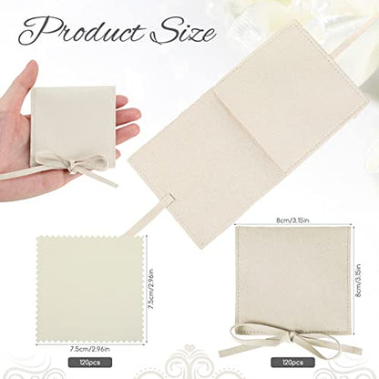 120 Pcs Microfiber Jewelry Pouch 8 x 8cm Jewelry Packaging Bag Gift Bow Tie Bracelet with Cleaning Cloth(Beige) - color: Beige