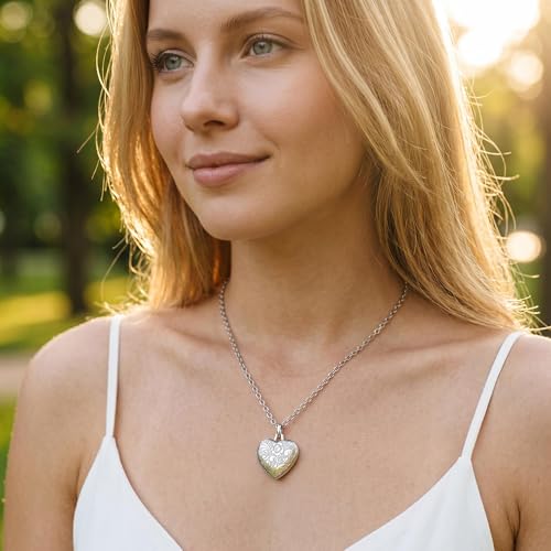 YOUFENG Love Heart Locket Necklace That Holds Pictures S925 Silver Photo Lockets Gifts for Women Jewelry - style: Floral Locket