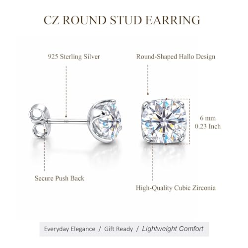 LeCalla 925 Sterling Silver CZ Stud Earrings for Women | Cubic Zirconia Halo & Heart Stud Earring | Rhodium-Plated Silver Jewelry for Her Mom Wife - color: Cubic Zirconia Studs