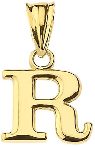 10K Yellow Gold Fine Mini Dangling Initial A-Z Charm 1/2" Pendant - Choice of Initial Letter - style: Letter R Initial Charm
